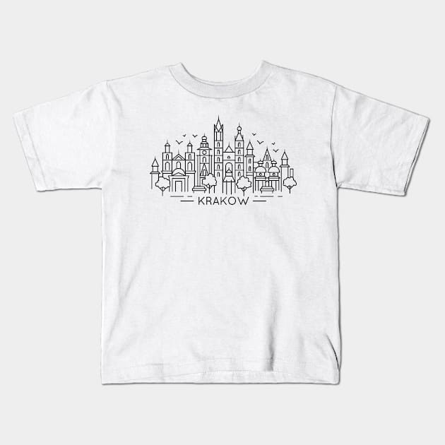 Krakow line art Kids T-Shirt by ziryna